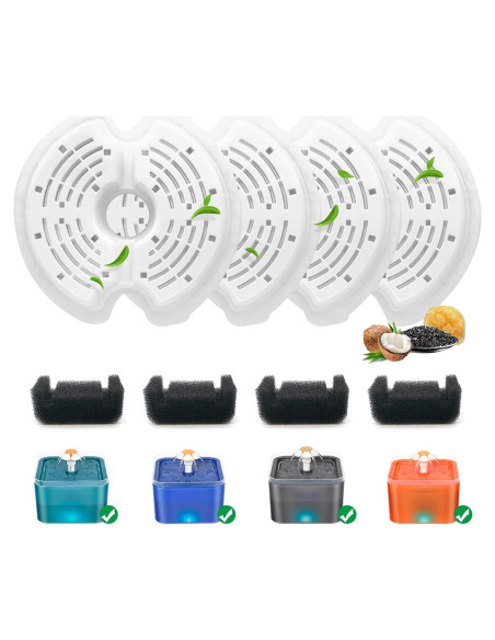Paquete de 4 Filtros y 4 Esponjas para Fuente de Agua Gatos