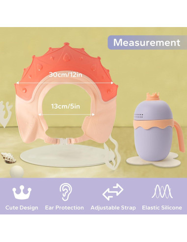 Gorro de Ducha para Bebés FUNUPUP con Taza de Enjuague Amarillo