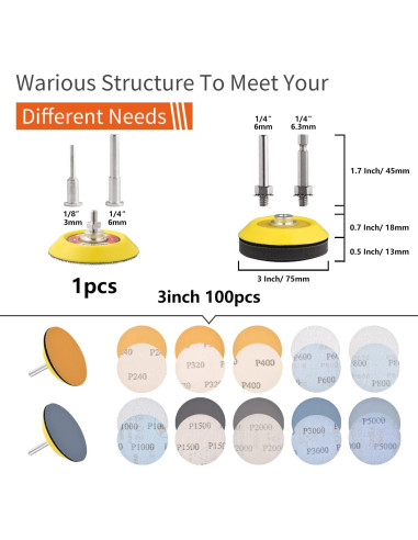 Kit de Pulido de Taladro 3" 122 Piezas Tshya - Discos Lijado
