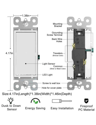 Interruptor de Luz Nocturna SOZULAMP 3 Vías 15Amp Blanco