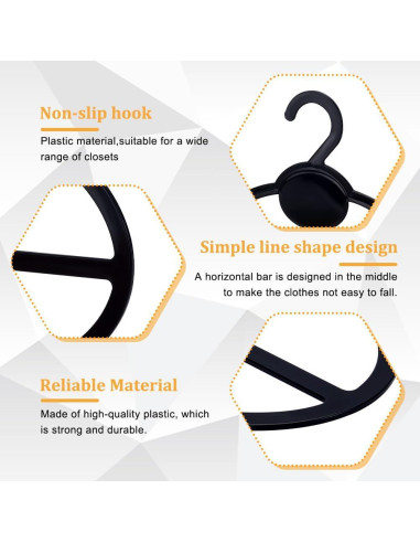 Perchas Ovaladas de Plástico Negro AHANDMAKER - 10 Pcs 13.6 cm