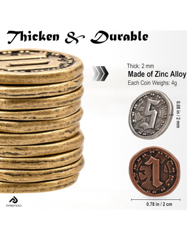 50 Monedas de Metal para Juegos de Mesa - Prefdo - Oro Rosa, Plata, Bronce