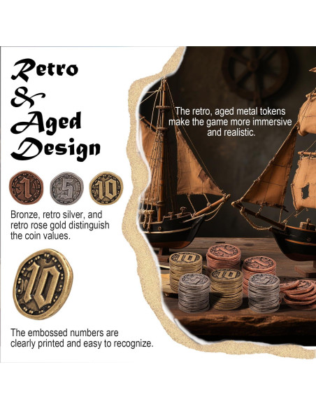 50 Monedas de Metal para Juegos de Mesa - Prefdo - Oro Rosa, Plata, Bronce