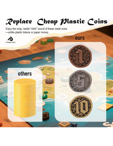 50 Monedas de Metal para Juegos de Mesa - Prefdo - Oro Rosa, Plata, Bronce