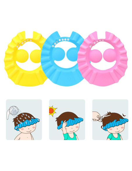 3 Gorros de Baño Ajustables para Niños SUNTRADE - Rosa, Amarillo, Azul