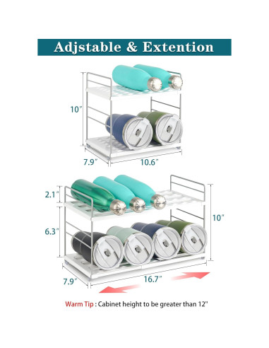 Organizador de Botellas de Agua JUPELI 2 Niveles Ajustable Blanco