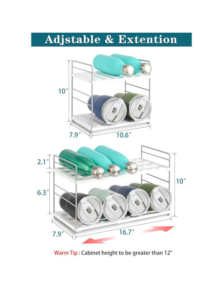 Organizador de Botellas de Agua JUPELI 2 Niveles Ajustable Blanco