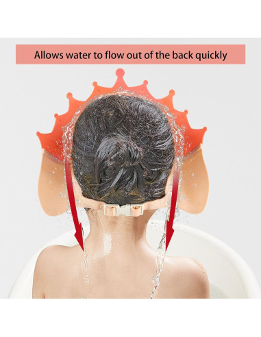 Gorro de Ducha Ajustable para Niños con Taza de Enjuague Rosa