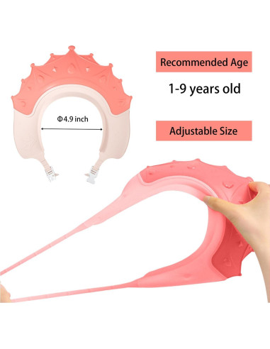 Gorro de Ducha Ajustable para Niños con Taza de Enjuague Rosa
