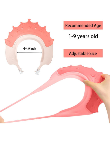 Gorro de Ducha Ajustable para Niños con Taza de Enjuague Rosa
