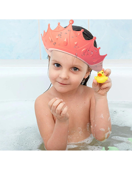 Gorro de Ducha Ajustable para Niños con Taza de Enjuague Rosa