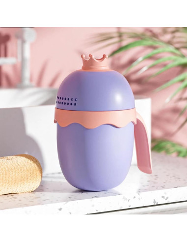 Gorro de Ducha Ajustable para Niños con Taza de Enjuague Rosa