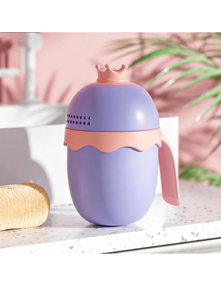 Gorro de Ducha Ajustable para Niños con Taza de Enjuague Rosa