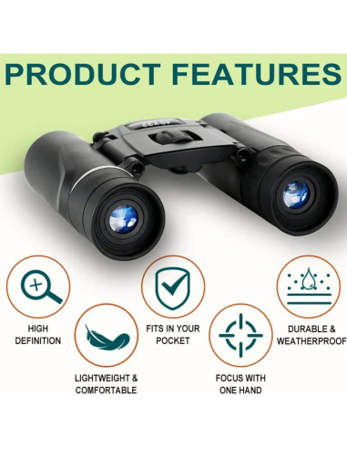 Binoculares Compactos 10x22 Hadiat + Pulsera Paracord 7 en 1