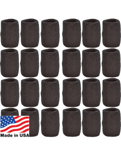 Muñequera de Algodón Deportes Únicos - 12 Pares Negros 2