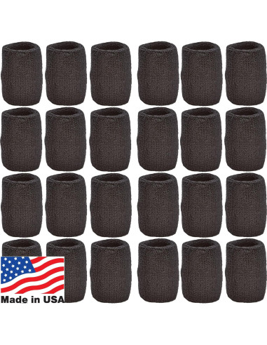 Muñequera de Algodón Deportes Únicos - 12 Pares Negros