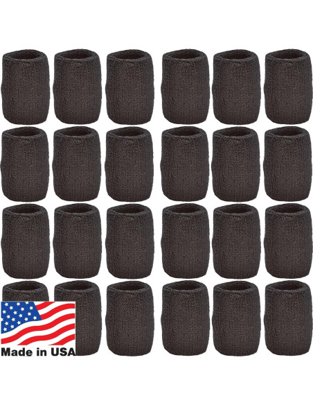 Muñequera de Algodón Deportes Únicos - 12 Pares Negros