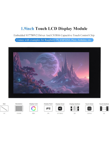 Módulo Pantalla LCD Táctil 1.9" Wonrabai 172x320 IPS