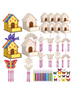 Kit de Manualidades Feifeiya: 12 Casas de Pájaros para Pintar
