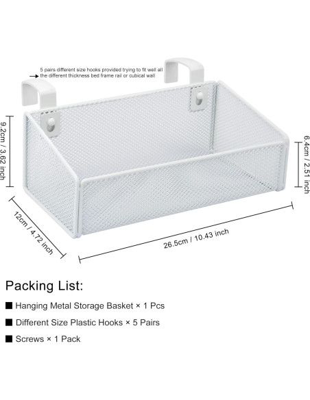 Cesta de Almacenamiento Colgante VILSECKY Blanca 26.5x12x9.2 cm Cesta de Almacenamiento Colgante VILSECKY Blanca 26.5x12x9.2 cm