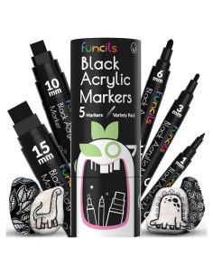 Set de 5 Marcadores de Pintura Acrílica Negra Funcils - Punta Fina 1mm a 15mm