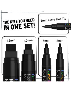Set de 5 Marcadores de Pintura Acrílica Negra Funcils - Punta Fina 1mm a 15mm 2
