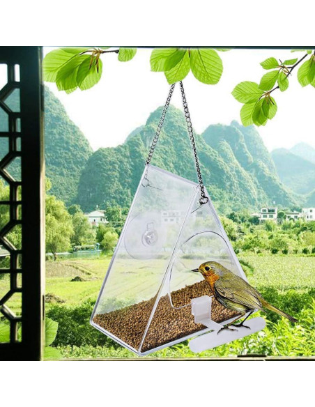 Comedero de Aves Acrílico BHFK Triangular para Ventana