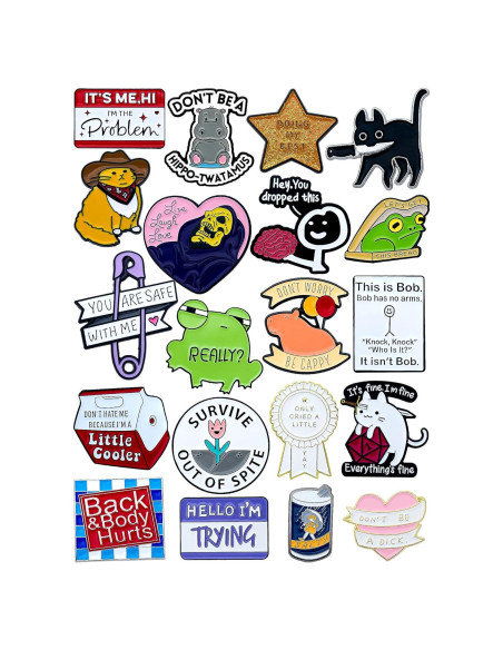 Conjunto de 20 Pines de Esmalte Divertidos - Regalo Creativo