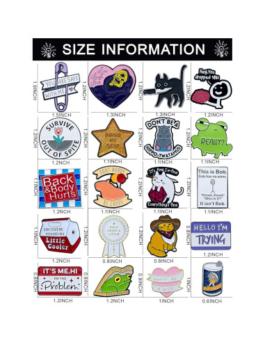 Conjunto de 20 Pines de Esmalte Divertidos - Regalo Creativo