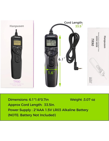 Temporizador Remoto de Disparo HANPUSEN TR-90 para Canon, Fuji, Olympus