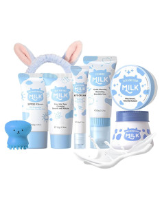 Kit de Cuidado Facial ARCHIDATE con Leche - 8 Piezas Hidratantes