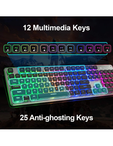 Teclado de Membrana LANGTU L1 Retroiluminado LED 104 Teclas