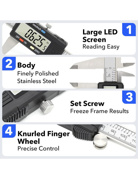Calibrador Digital Vizbrite 150mm Acero Inoxidable Pantalla LCD