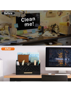 Organizador de Escritorio de Madera Negra Dreampossible con Cajón 2