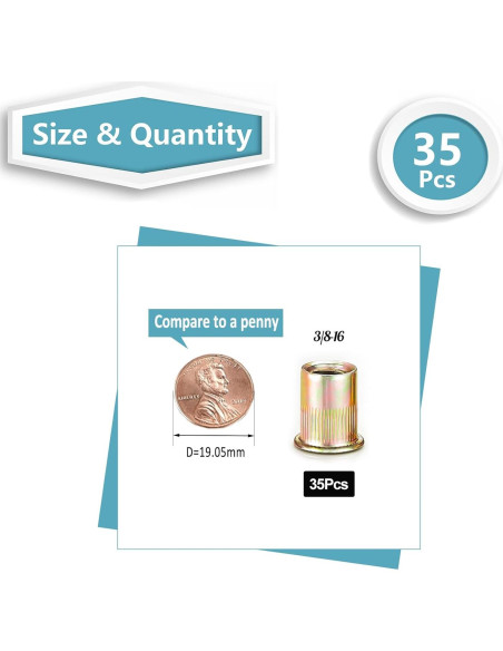 Tuercas Remachadas Kadrick 3/8"-16 Acero al Carbono 35Pcs