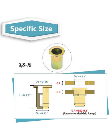Tuercas Remachadas Kadrick 3/8"-16 Acero al Carbono 35Pcs