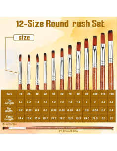 Juego de 12 Pinceles Planos Giantree de Nylon para Pintura 2