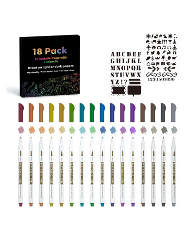 Paquete de 18 Marcadores Metálicos Lineon Punta Fina 16 Colores