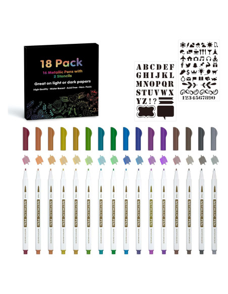 Paquete de 18 Marcadores Metálicos Lineon Punta Fina 16 Colores