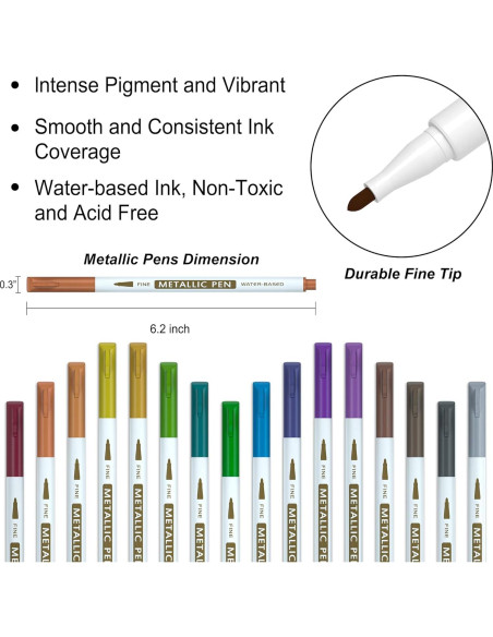 Paquete de 18 Marcadores Metálicos Lineon Punta Fina 16 Colores