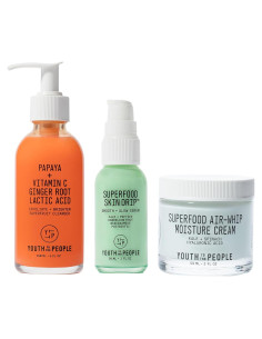 Kit de Cuidado Facial Youth To The People - Limpiador Exfoliante Suave 142g + Hidratante 56g + Suero 28g