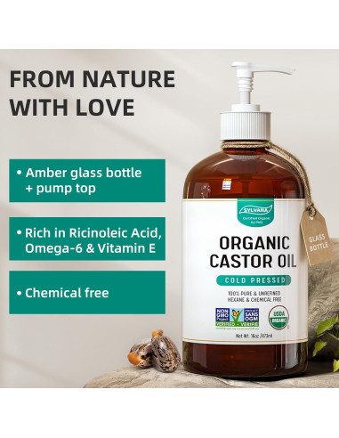 Aceite de Ricino Orgánico Sylvana 473ml con Pump - Puro y Natural