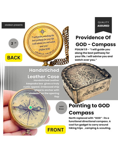Brújula de Latón Antiguo ALADEAN Camino Divino 5.08 cm