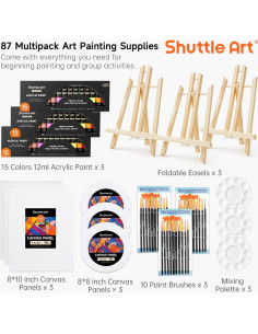 Juego de Pintura Acrílica Shuttle Art 87 Pack con Lienzos y Pinceles 2