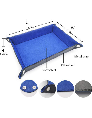 Bandeja Plegable para Dados Onwon de Cuero PU Azul 22.5x15cm