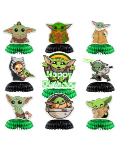 Centros de Mesa de Panal Baby Yoda - 9 Piezas Decorativas