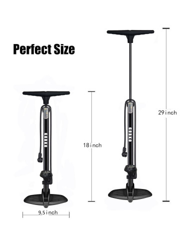 Bomba de Bicicleta GOBKO D2 con Manómetro 160 PSI Negra