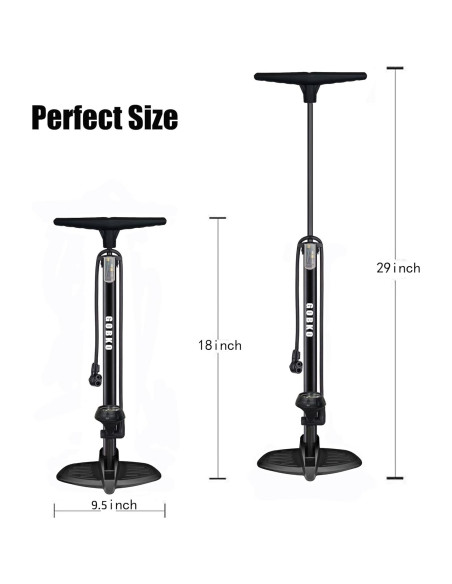 Bomba de Bicicleta GOBKO D2 con Manómetro 160 PSI Negra