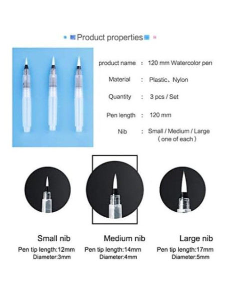 3 Plumas de Pincel de Acuarela Lind Kitchen 122mm Nylon