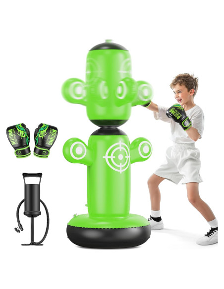 Saco de Boxeo Inflable QPAU 64" Verde con Guantes y Bomba